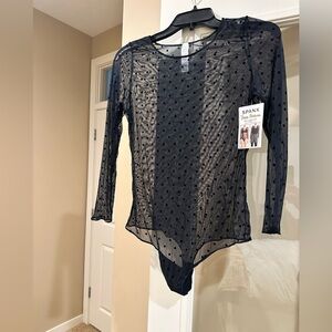 SPANX Sheer Black Bodysuit Top